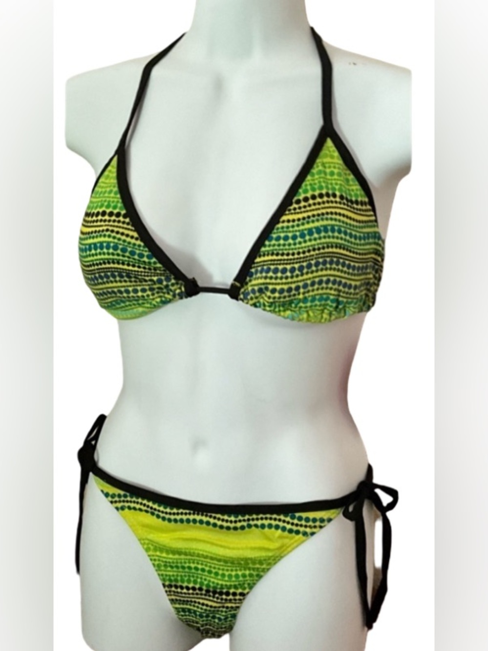NWT Choice by BlueWave Polka Dot Bikini Women’s Large Green Black Y2K Swim Set